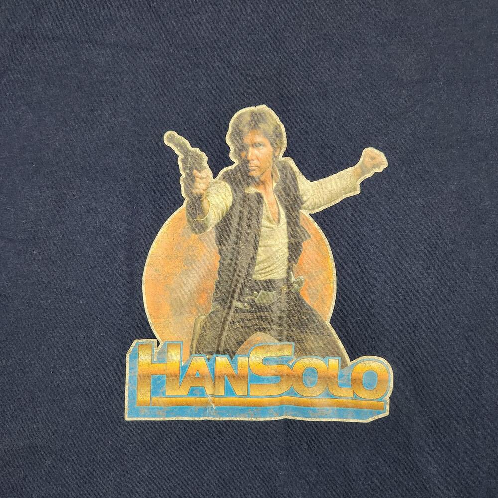 Vintage Star Wars Han Solo Shirt Mens XL Blue Blaster Graphic Movie Sci Fi Y2k